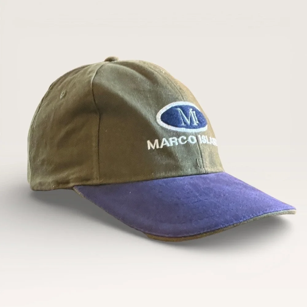 VTG‎ Marco Island Dad Cap J Hats OS Green Blue Florida Souvenir Canvas Strapback